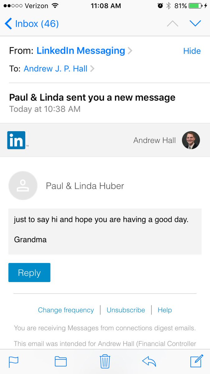 Thank you Grandma for the LinkedIn message lol