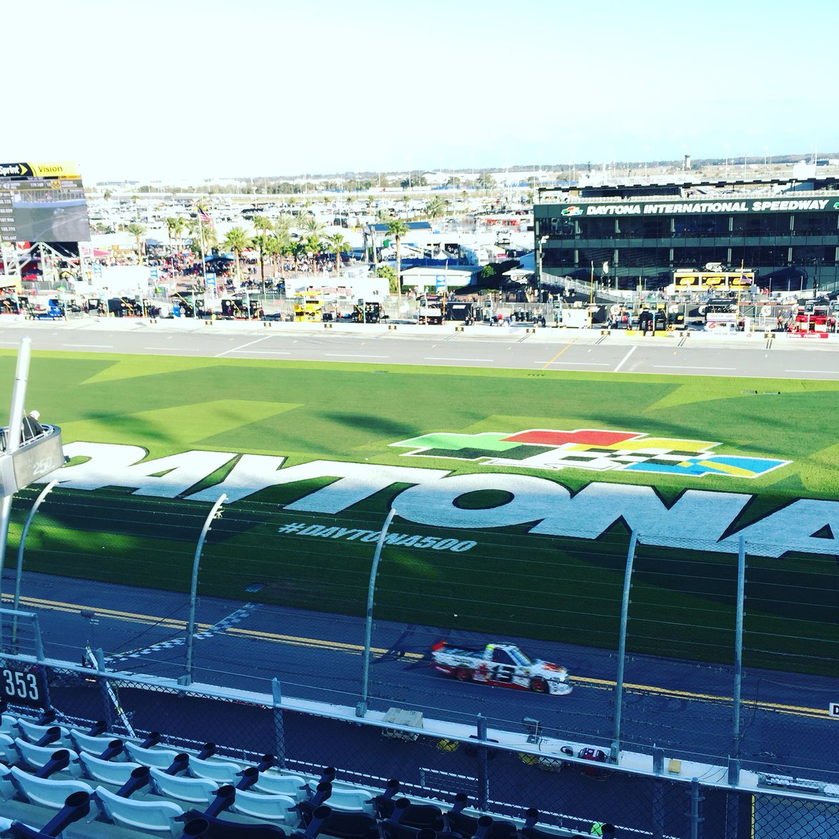 WesMcKinzie's tweet image. Good seats, eh, buddy! #NASCARnewbie #Daytona500 #startfinishline