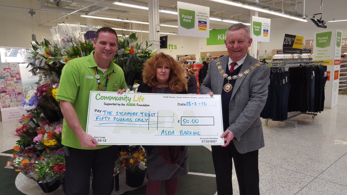 Sycamore trust received a cheque for 50 pounds from chosen by you the charity was delighted to receive the money