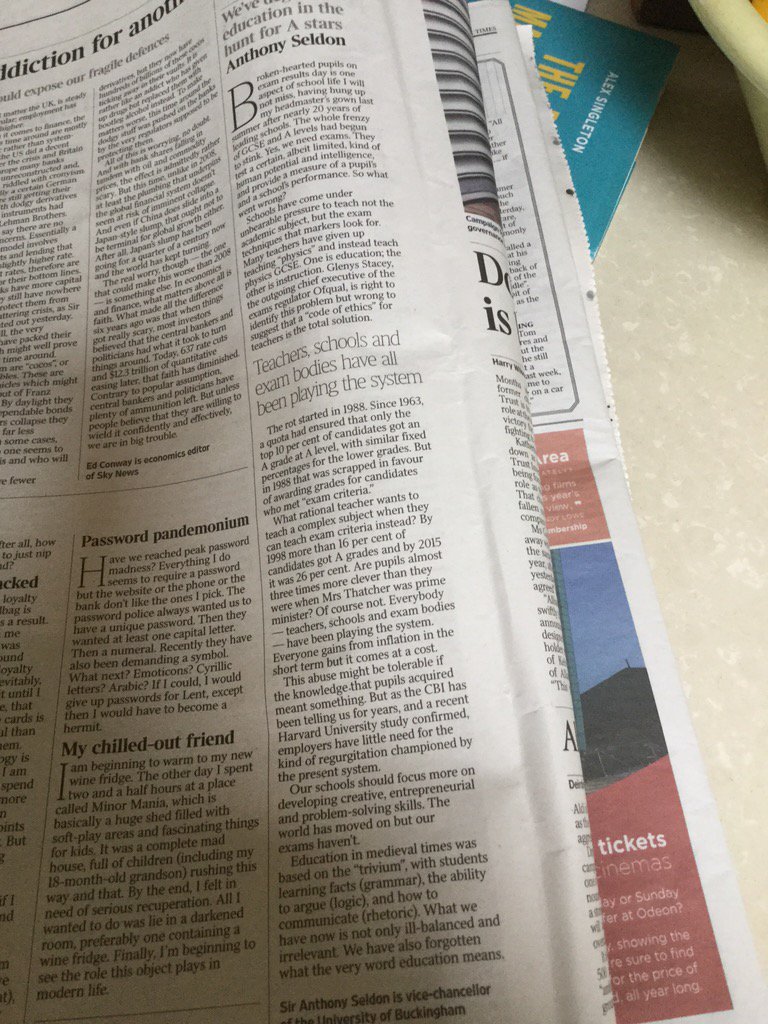 sarah_wrixon's tweet image. Hurrah for @AnthonySeldon in @thetimes #alevels #playingthesystem
