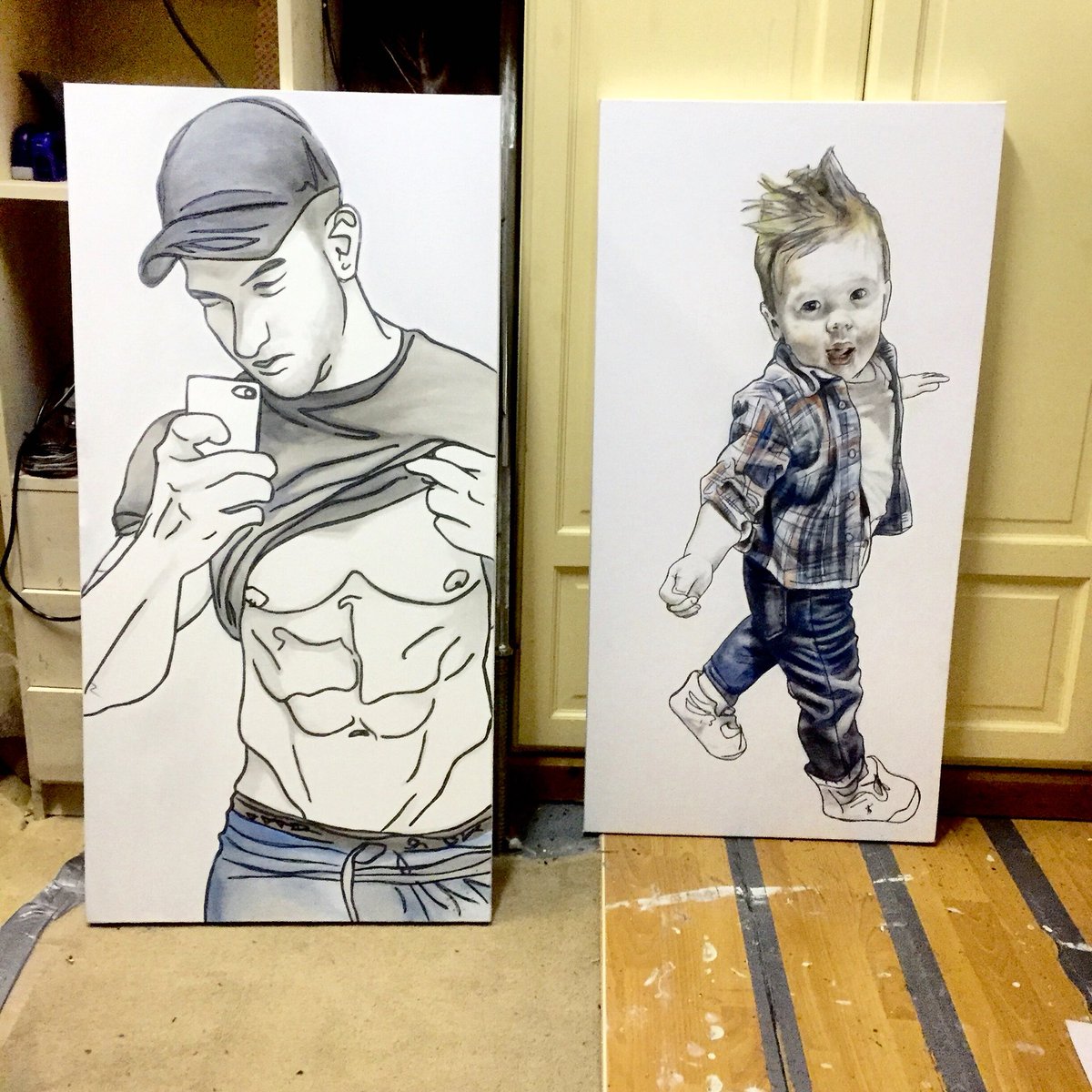 TheRealMattHowe's tweet photo. The difference in two years! Crazy! #art #artist #painting #improvement #artwork #selfie #topless #kid #allart https://t.co/l68yCQtow3