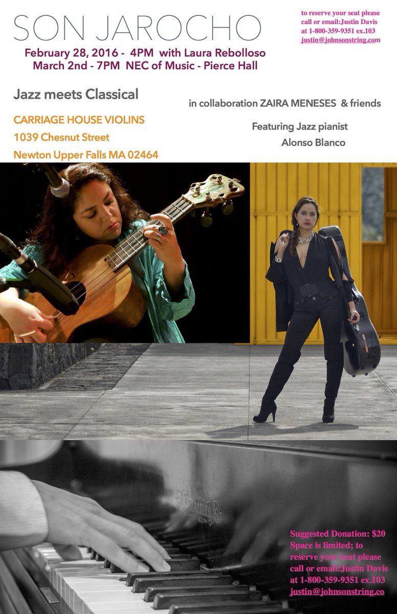 February 28th 4pm Carriage House Violins Newton Son Jarocho, Jazzmeetsclassical 2Worlds2WOMEN