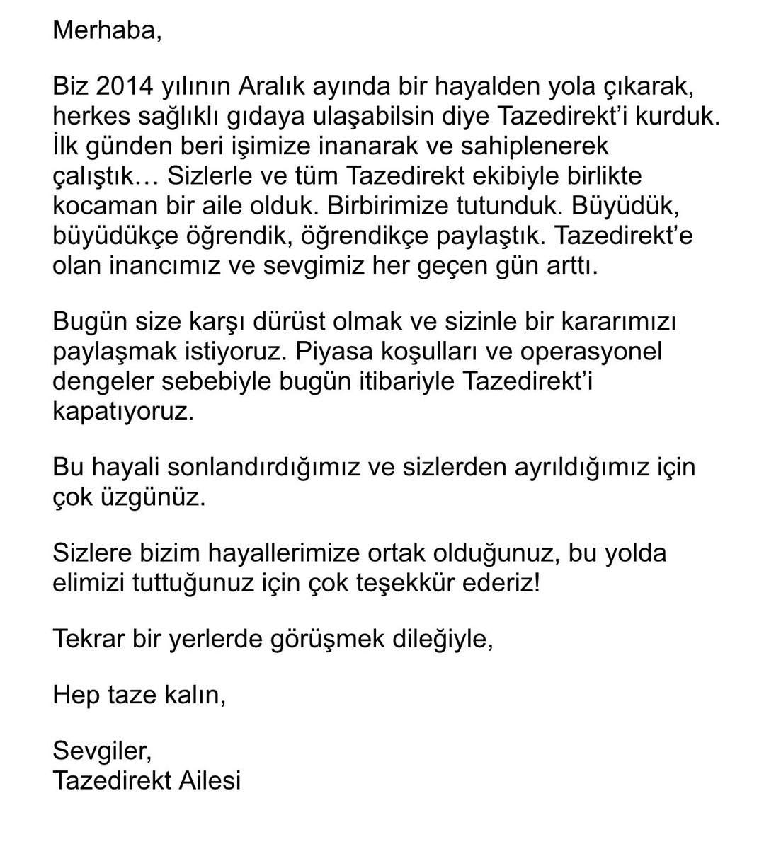 Günün #eticaret alanında en acı içeriği yazıldı. Elveda #TazeDirekt