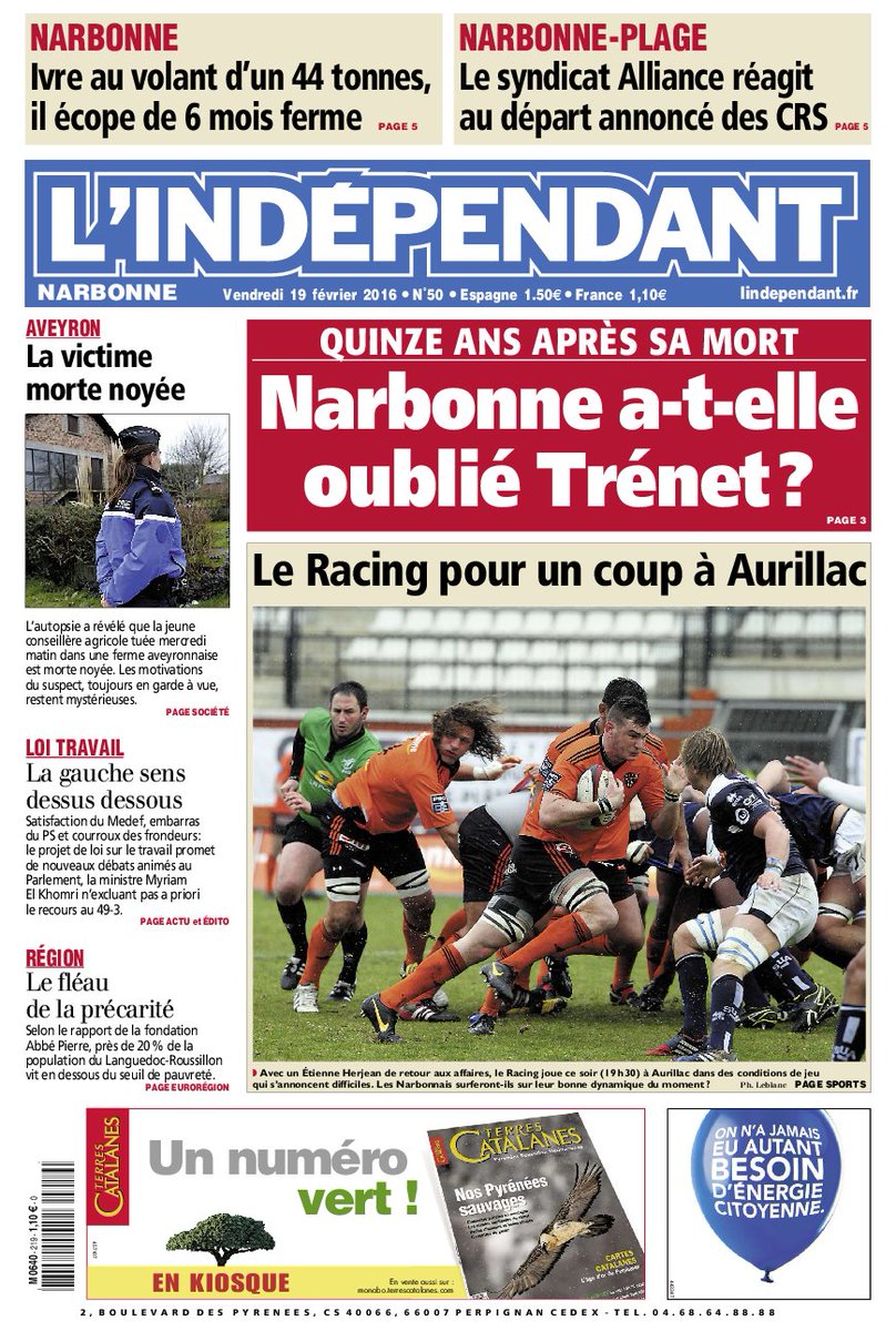 lindependant's tweet image. Nos #unes du vendredi 19 février 2016 et l'édito signé Thierry Bouldoire
facebook.com/lindependant.f…