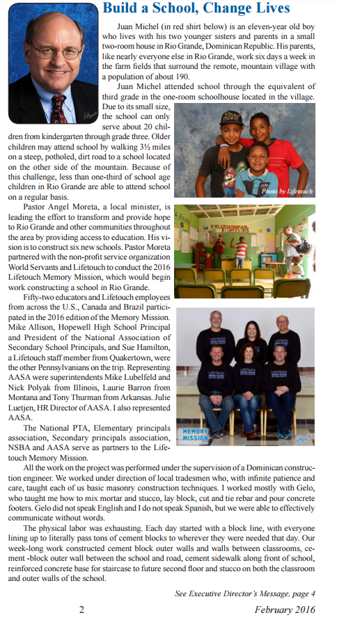 bjaj1's tweet photo. Thx to @jbuckheit of @PasaSupts pens recap of @Lifetouch #memorymission2016 in PASA Flyer Feb16 issue w/ @AASAHQ https://t.co/QJmtnUqqx4