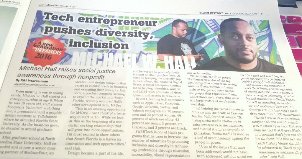 adamjleonard's tweet image. @TheMiamiTimes #BlackHistoryMonth  Dreamers special. Featuring @michaelhallTM #w3rtech #blacktechweek @unicornhq