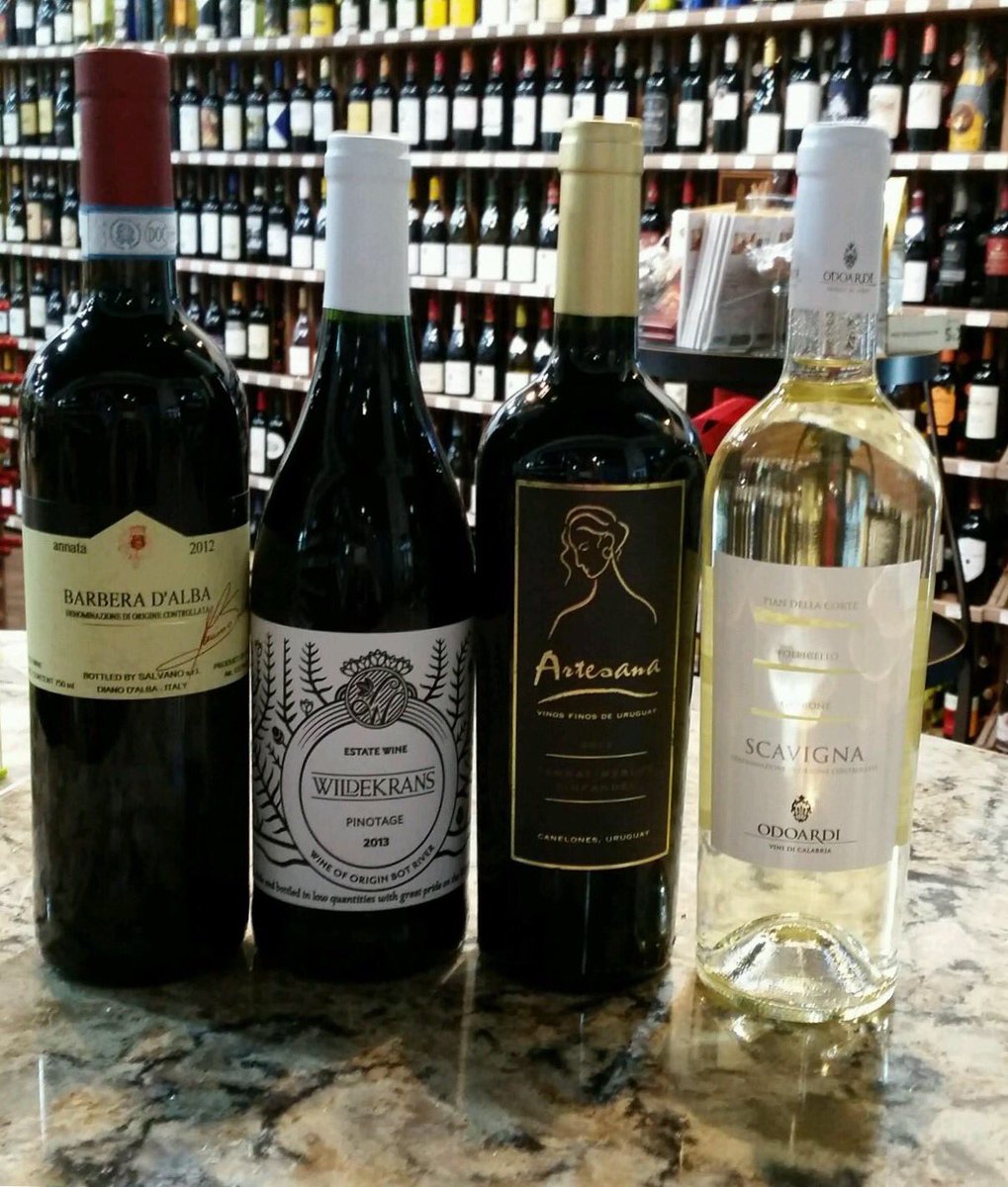LakefrontWine's tweet photo. Tasting tomorrow 4-7pm! 2 Italian wines, red blend from Uruguay and smoky pinotage from South Africa. 10% off all 4! https://t.co/y8FA0DfY6I