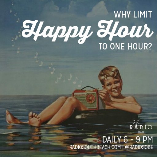 Radiosobe's tweet photo. Here at Radio we don't try to hold happy hour back. [ daily 6 to 9 PM ] #happyhour #everyday #radiosobe #localsbar https://t.co/R0KMqBw2mY