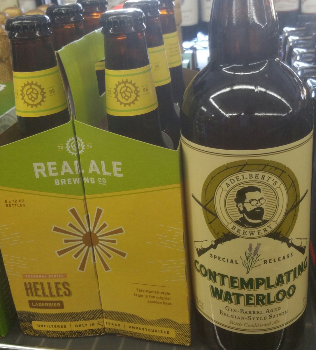E1Grocery's tweet image. The new #hellis #lagerbier from @RealAleBrewing &amp;amp; @adelbertsbeer contemplating waterloo now available at #E1G