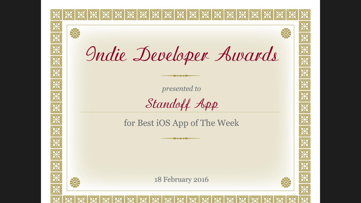 IndieDevAwards's tweet photo. Congratulations to @StandoffApp for winning "Best iOS App of the Week!" https://t.co/drWuh91WSp #Indiedev https://t.co/NRlIGNttOd