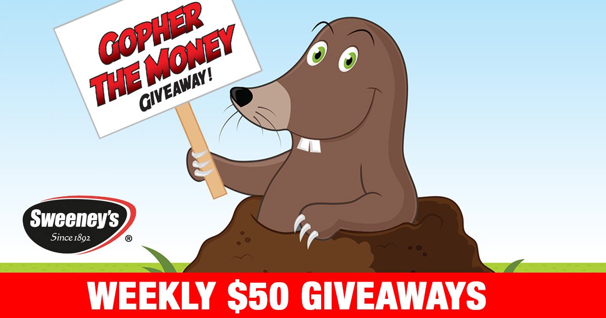 ControlCritters's tweet image. Sweeney's is giving away $50 to 3 winners every week during the #GopherTheMoney Giveaway! ow.ly/YuQrZ