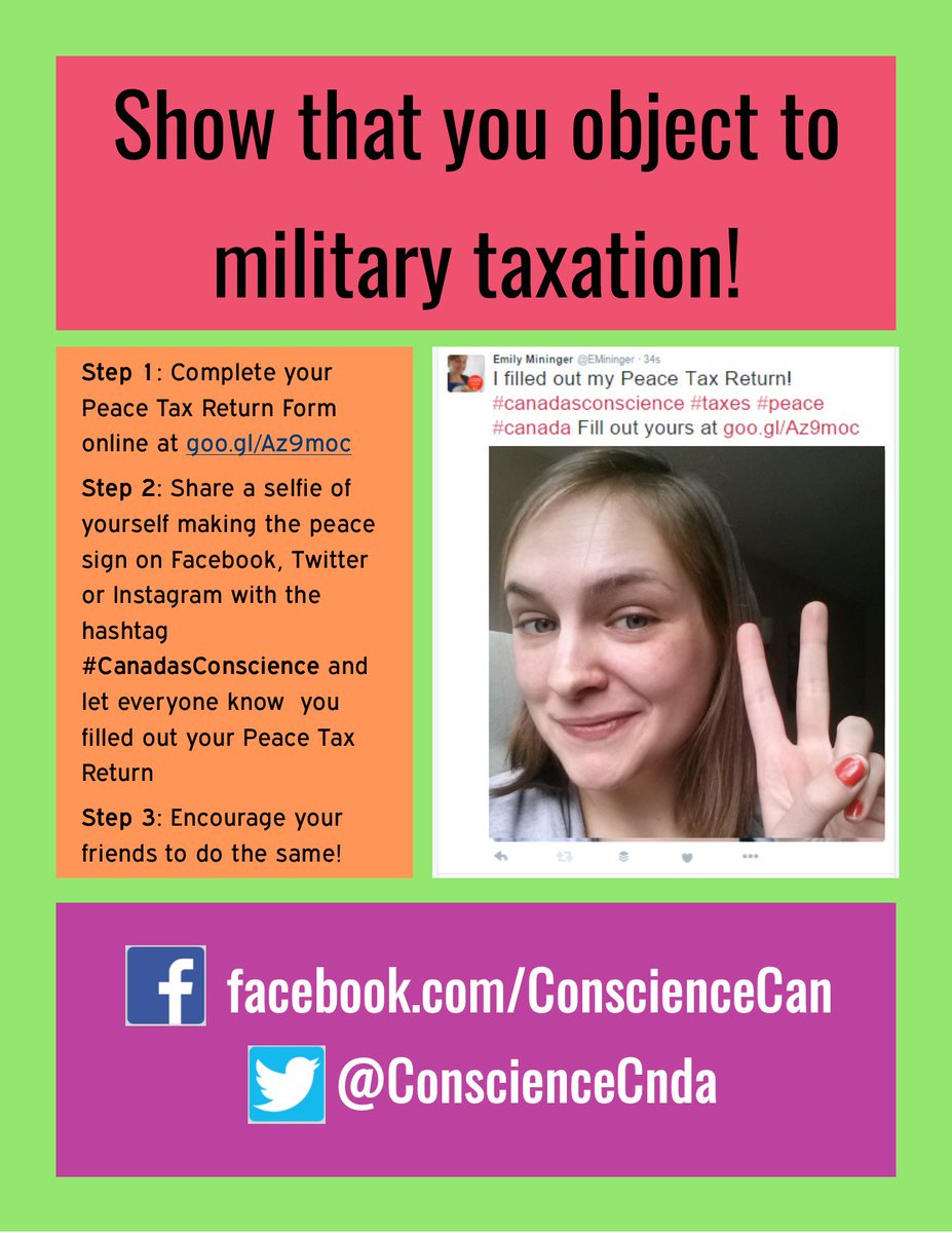ConscienceCnda's tweet photo. Show us you filled out your 2015 Peace Tax Return by taking a selfie making a peace sign and #canadasconscience https://t.co/nohAmr7uxU