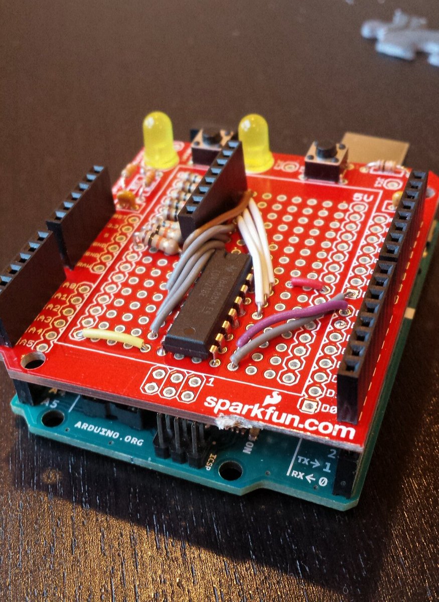 IoTMikeT's tweet photo. Excited to learn shift registers for inputs! First things first - #make a ShiftIn protoshield. @sparkfun @arduino https://t.co/e3jTNdBBUs