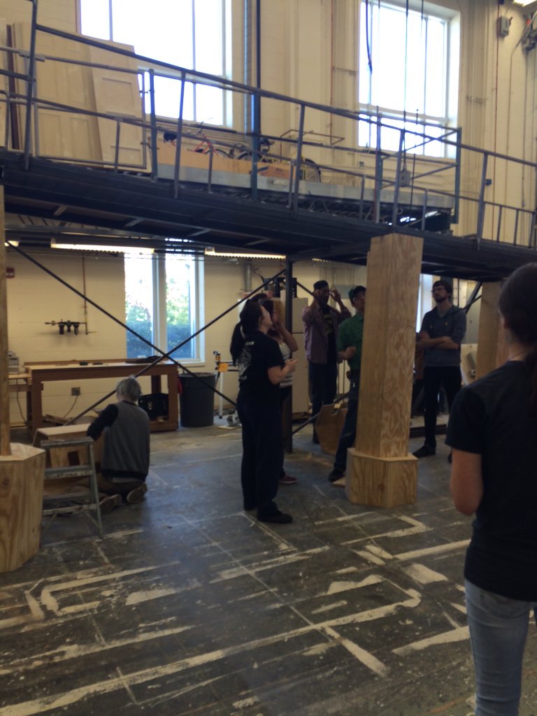 CallMeMarlowe's tweet photo. Columns going on the structure!! #experiencetheatreuncc #hamletmachineuncc https://t.co/nQlhil7uY3