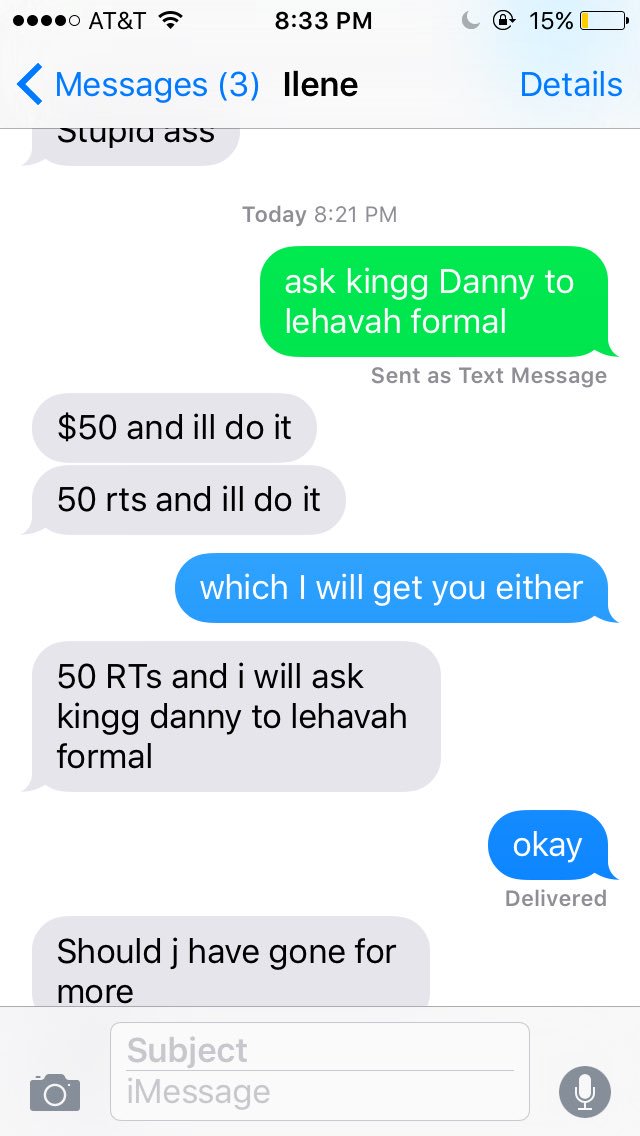 jessmish_'s tweet photo. 50 rts and Ilene will ask King Danny to lehavah formal!!!!!! help a girl out!! https://t.co/foHnAmh6fI