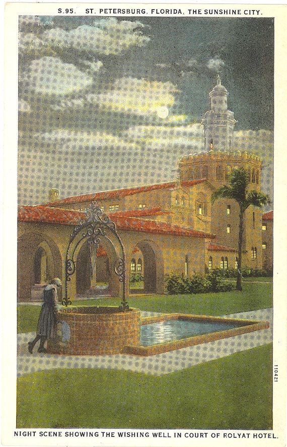 OldStPete's tweet photo. The Wishing Well in the Court of the Rolyat Hotel, circa 1920s https://t.co/avwYRJahxK