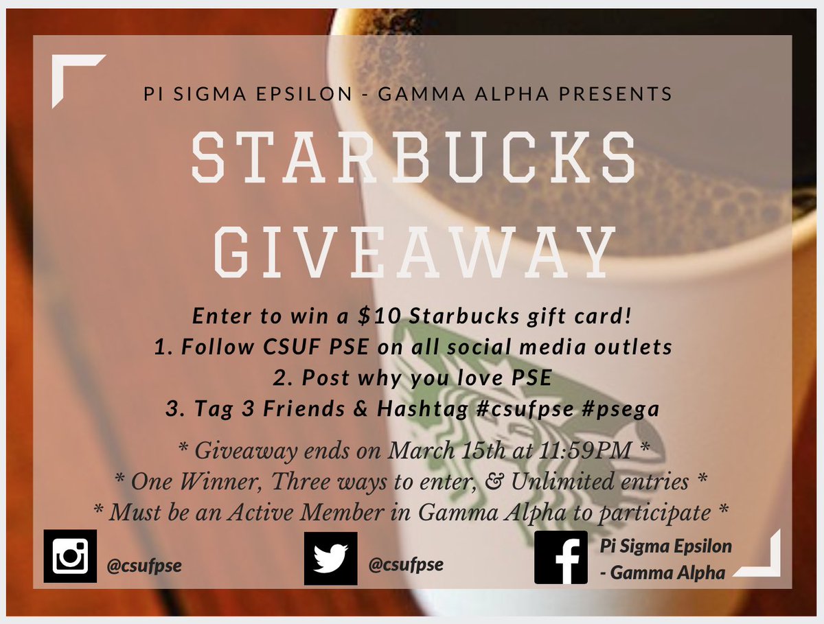 csufpse's tweet image. IT'S GIVEAWAY TIME!🎉 WANT TO WIN A STARBUCKS GIFT CARD? FIND OUT HOW BELOW ☺️☕️💚 #csufpse #psega