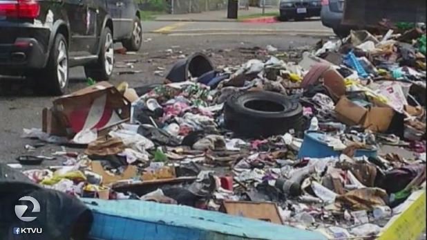 KTVU's tweet photo. Truckload of trash illegally dumped in front of #Oakland school for special-needs kids https://t.co/OLSITq5DxU https://t.co/CKmtzbUAw4