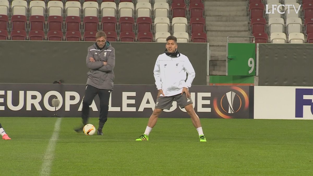 SkySportsPL's tweet photo. WATCH: Jurgen Klopp nutmegs Roberto Firmino in Liverpool training... finger-wagging follows https://t.co/1o3gQJfqk6 https://t.co/3WsXLj1ixB