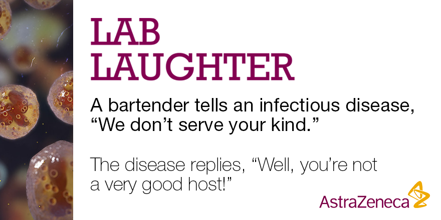AstraZenecaJobs's tweet photo. Be a good host to this #AstraZeneca #LabLaughter &amp; RT it to your friends! #ScienceJokes https://t.co/ygKRhXca97