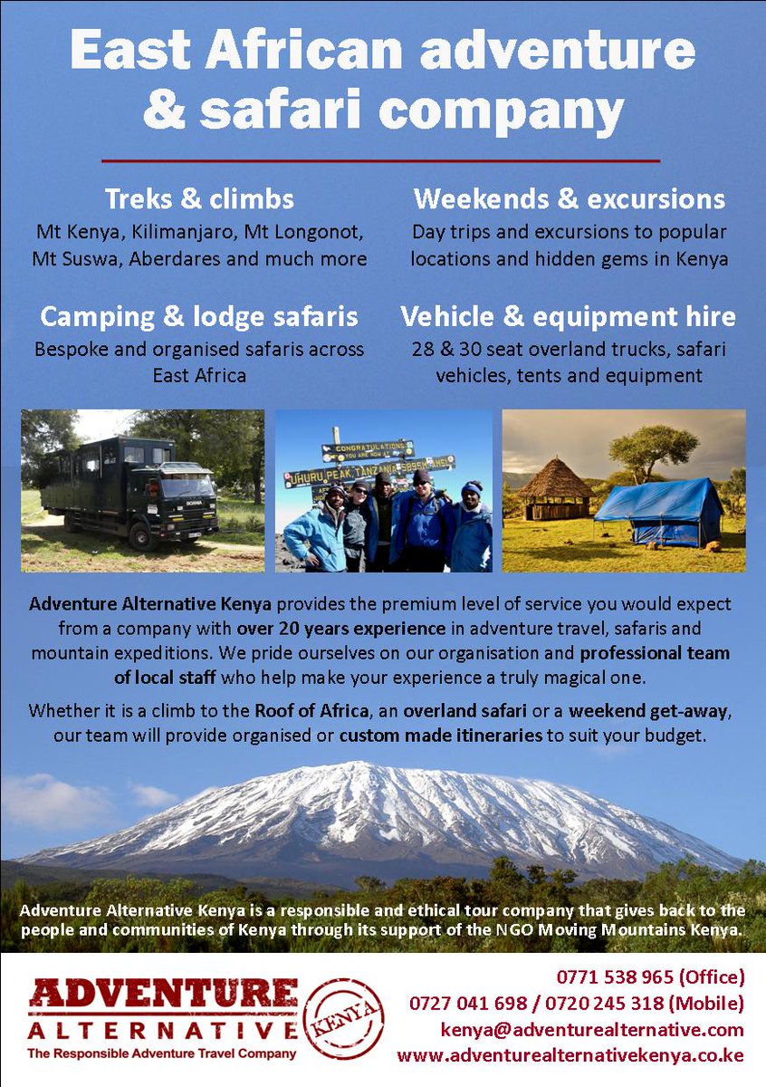 AA_Kenya's tweet photo. We offer weekend Getaways, Tailormade safaris and Adventures, Teambuilding logistics etc. Call us Today!!! https://t.co/FvCc5pDOXG
