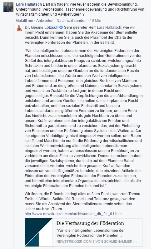 Ein Absolvent der Sternenflottenakademie erkundigt sich nach Kosten für Asylbetrüger. @Team_GLoetzsch antwortet :-)