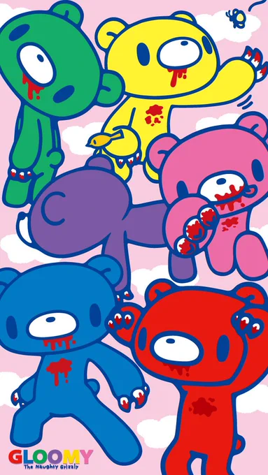 以前、正方形で作った6つ子色のグル～ミ～を待ち受け比率で作ってしてほしいというリクエストにお応えしてみました。iPhoneでは下が隠れる前提でロゴを小さくしたりとちょっと無理がありますが  #おそ松さん #グルーミー 