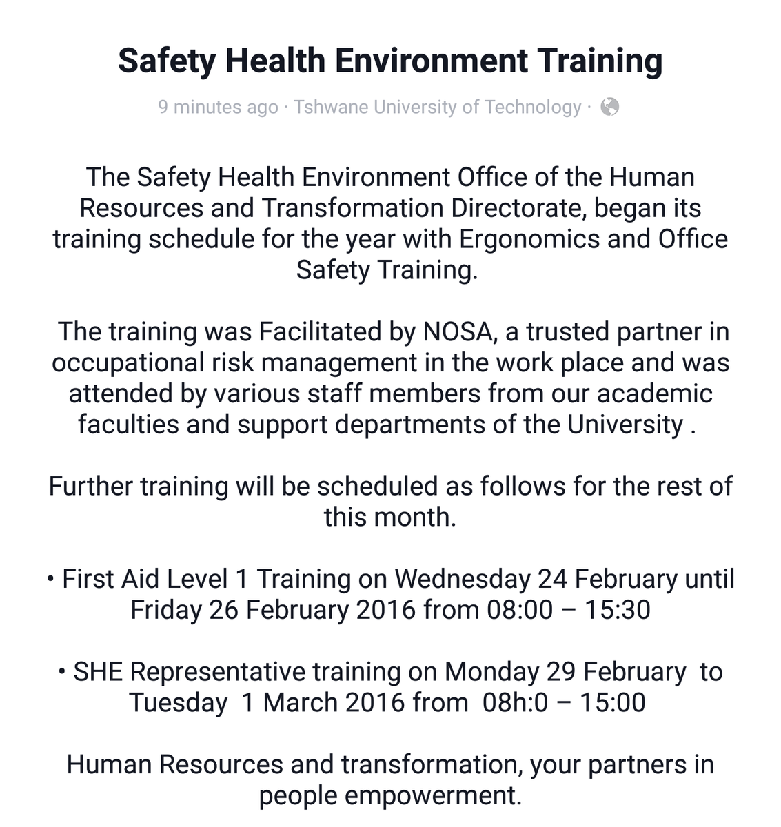 TUTHR's tweet photo. Thank you to @NOSAtweets for facilitating our Safety Health Environment  training on  #ergonomics and #OfficeSafety https://t.co/Opy5zePDYT