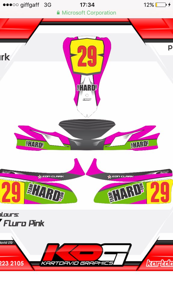 Leonclarkracing's tweet photo. @TeamHardRacing karting design is all done and going to print shop today getting ready to race hard @tonygilham34 https://t.co/5HwNpCz79y