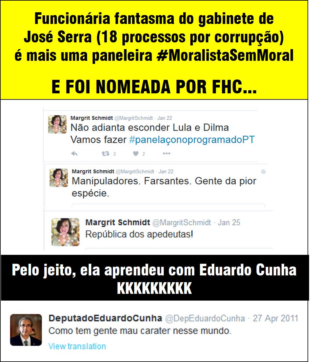 turquim5's tweet photo. Funcionária fantasma de Serra, a irmã da ex-amante de FHC, é paneleira e vive difamando Dilma e Lula no Twitter! Aff https://t.co/aNnDpLz3tW