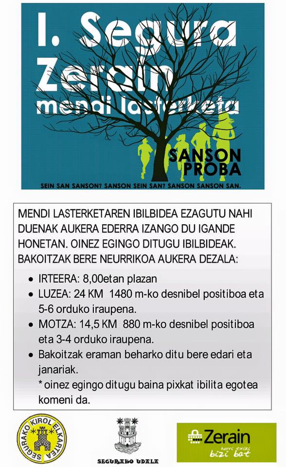 SansonProba's tweet photo. ADI!!!! Igande honetan #SeguraZerain 2 ibilbideak OINEZ egiteko aukera izango duze. ANIMATU! #Sansonproba https://t.co/iduad5ftav