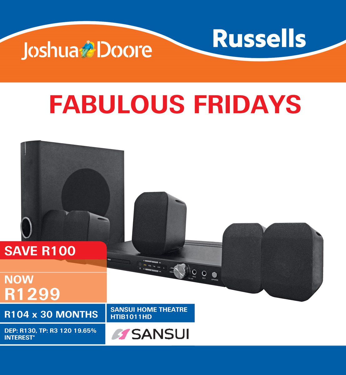 SAVE R100 when you purchase this SANSUI HOME THEATRE HTIB1011 HD. View our catalogue here: bit.ly/1XVxdb9