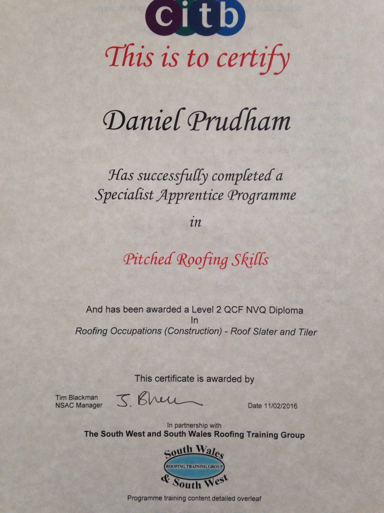 Marnick Roofing Ltd On Twitter Well Done Dan For Completing Your Nvq Level 2 In Roof Slating Tiling Jobdone Https T Co Gk4xisynrj