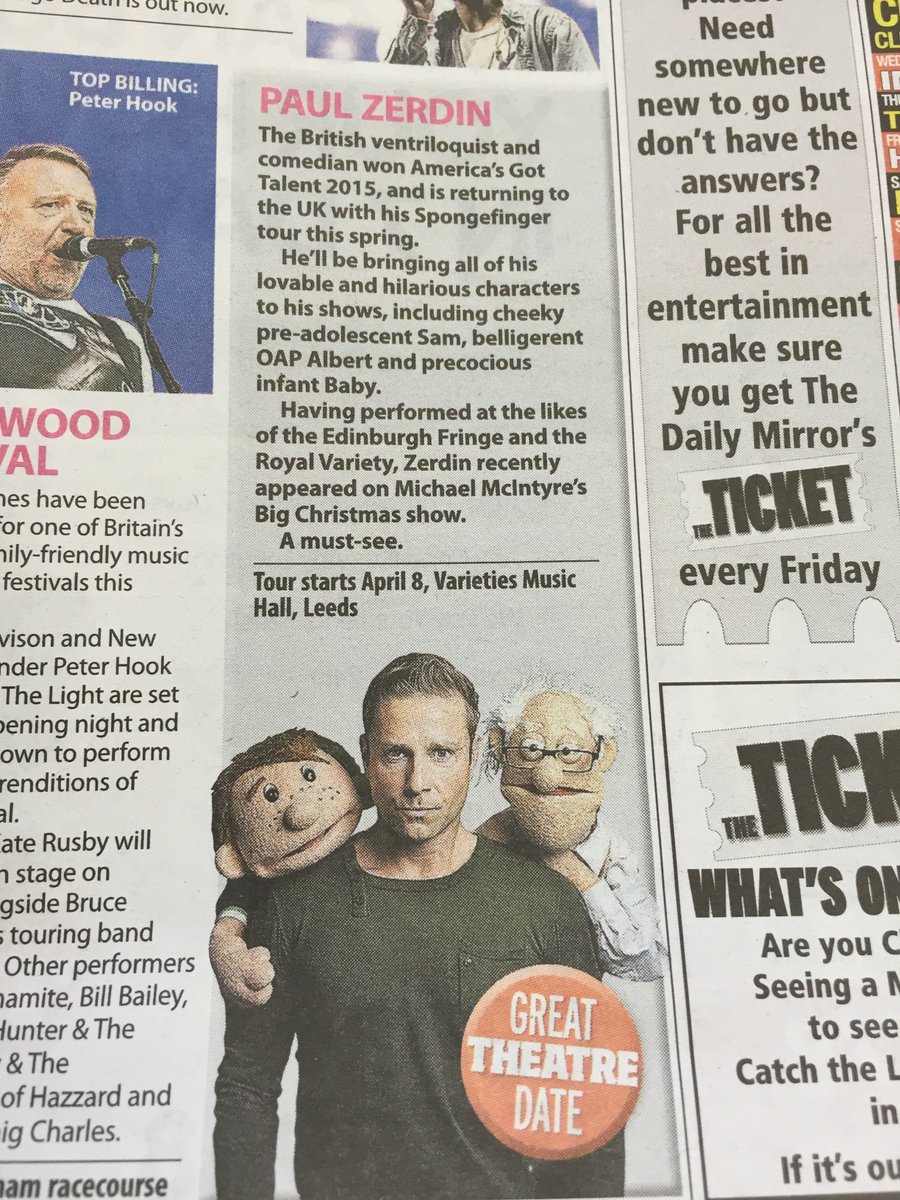 kpprtweets's tweet photo. .@paulzerdin is in today's @DailyMirror! Ventriloquist Paul will be touring #Spongefinger in April! #BookNow https://t.co/H5RJ1XvRMJ