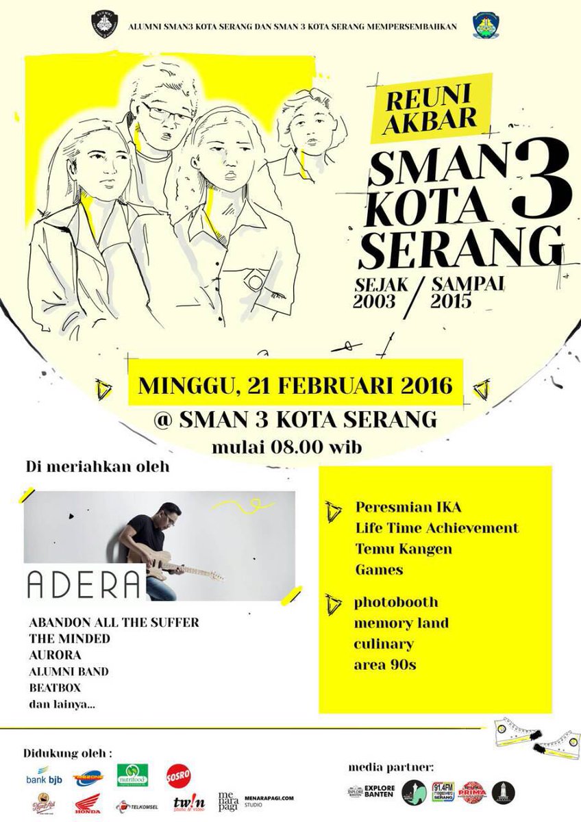 Kita bakal perform bareng ADERA, The Minded, Abandon di Reuni Akbar SMAN 3 Serang, 21-02-2016