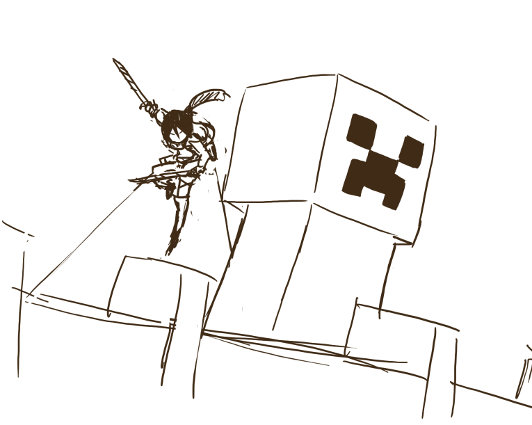 マインクラフトのクリーパーを単体で描いてもどうしようもないのでミカサがくっつきました 