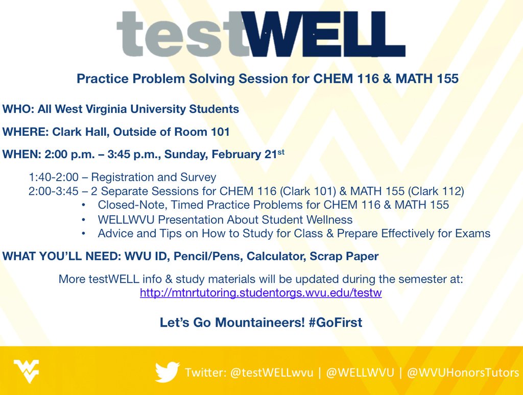testWELLwvu's tweet photo. Need CHEM 116 or MATH 155 help? Our tutors will be holding a problem solving exam review this Sunday! https://t.co/cRZYMgidJG