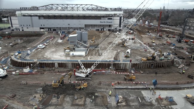 visualhorizon3D's tweet photo. @NewSpursStadium Concrete slabs being poured on site (see bottom right of image). COYS!!!! https://t.co/0ogb3YAA30