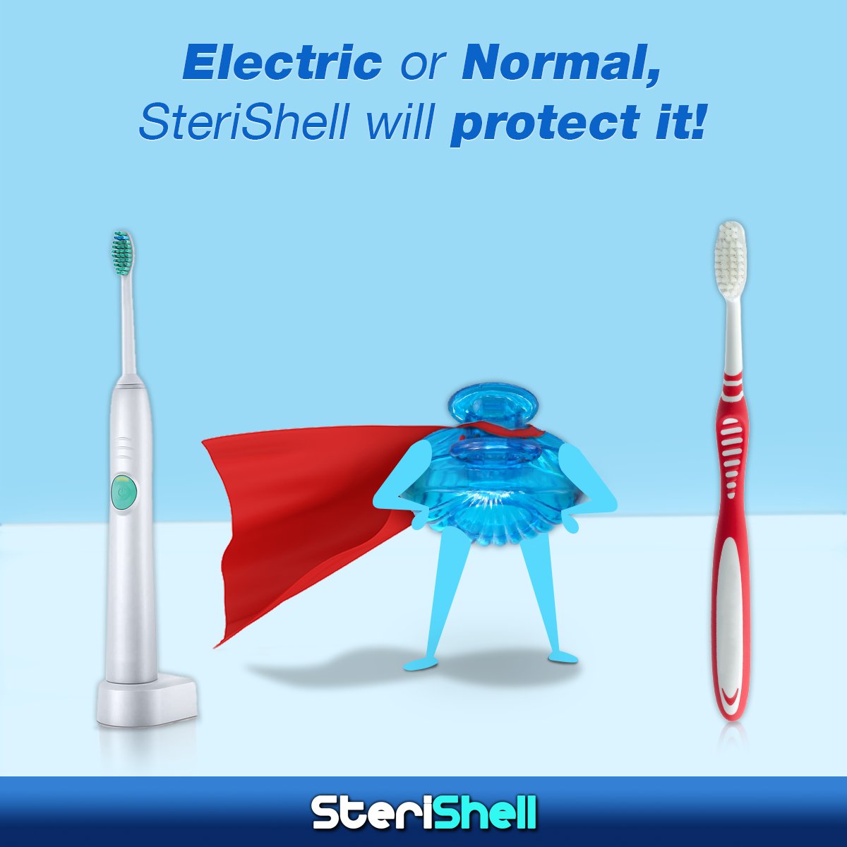 sterishell's tweet image. Electric or normal. 
No matter what sort of toothbrush you prefer, you can protect it from germs with #SteriShell