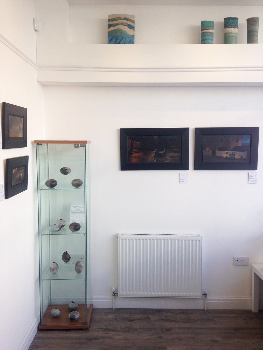 BesideTWaveLDN's tweet photo. Paintings by Ashley Hold RWA with ceramics by @vanessabullick, now on display 'Ashley Hold: Nightview' (-25th Feb) https://t.co/nzD8dqokVD