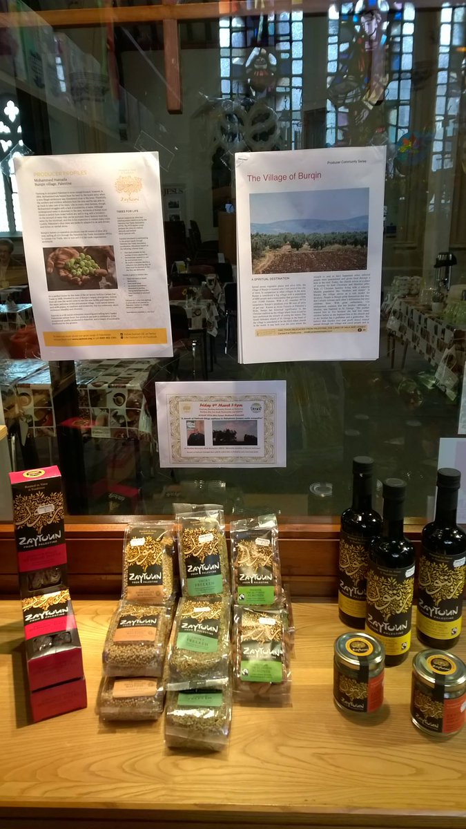<a href="/GatewayDurham/">Gateway World Shop</a> display <a href="/Zaytoun_CIC/">Zaytoun</a> products/producer visit during Fortnight #fairtrade #palestine #heavenlyproducts