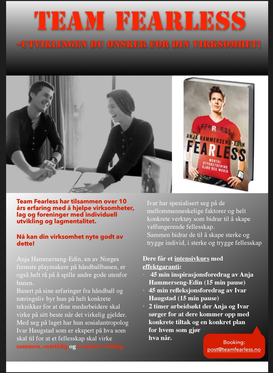 Med nytt intensivkurs fra Team Fearless ute er det bare å ønske god helg. #myteamfearless  
teamfearless.no/utviklingen-du…