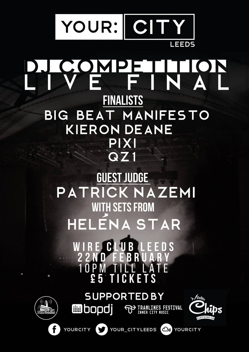 LEEDS PEOPLE - <a href="/Your_CityLeeds/">Your: City Leeds</a> 
Monday 
Tickets: £4 
Great DJ's Playing Disco to Techno 
skiddle.com/whats-on/Leeds…