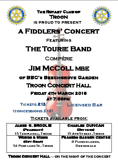 RotaryTroon's tweet photo. Rotary Fiddlers' Concert in Troon Town Hall 4th March. All welcome! https://t.co/n1WmBUbQha