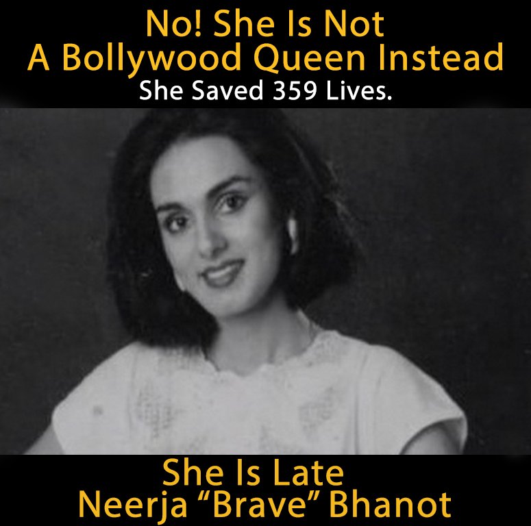 RapidLeaksIndia's tweet photo. Neerja "Brave" Bhanot!!
#Neerja #NeerjaBhanot #Bollywood #cinema #bravegirls #India #hijacked #PanAmFlight https://t.co/vccUZsMjHP