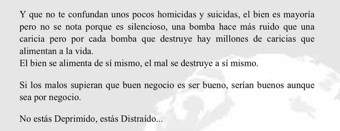 Un pedacito de "no serás deprimido, estás distraído" de Facundo Cabral https://t.co/ujy9sVkltL