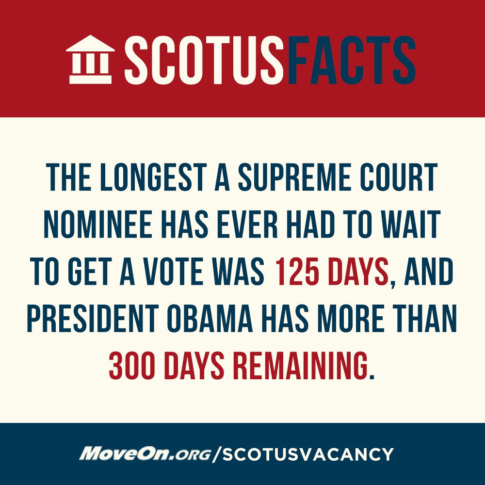 MoveOn's tweet image. #SCOTUS FACT. moveon.org/scotusvacancy Senate, do your job.
