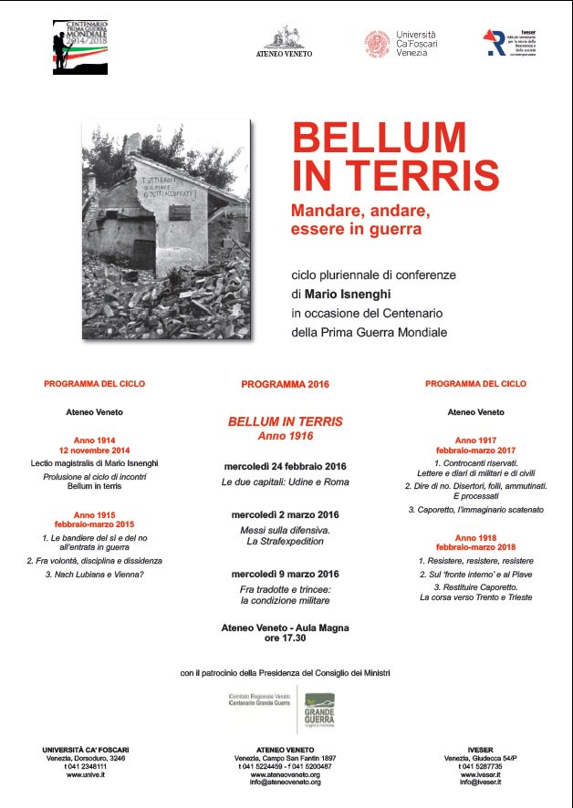 AteneoVeneto's tweet photo. #GrandeGuerra Torna Mario Isnenghi con "BELLUM IN TERRIS" @IveserVenezia @CaFoscari @Centenario1518 https://t.co/EYOGNRXS17