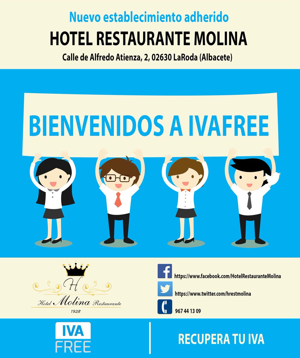 IVA_FREE's tweet photo. ¡Bienvenidos @hrestmolina! 🎉 🍴 
Nuevo restaurante adherido a #IVAFREE. Buen plan para visitarlos este fin de semana. https://t.co/szRKP3QTTk
