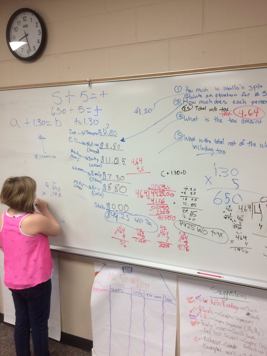 5th_Carlin's tweet photo. I love solving real world problems! Using a chipotle order to learn about division with decimals! @barryschool https://t.co/b5SPd2kEsM